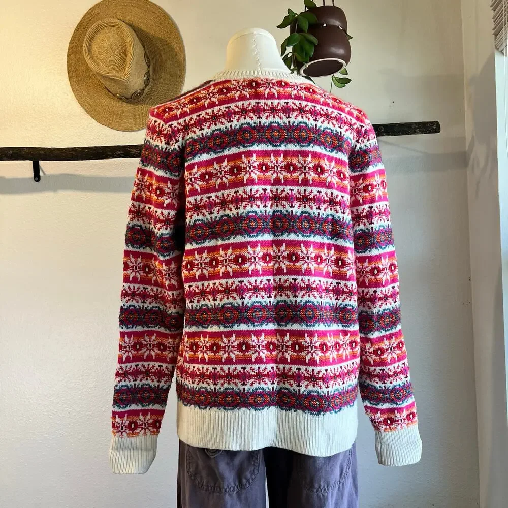 LOFT Pink Cotton Wool Woven Chunky Knit Pullover Crewneck Sweater Size Medium